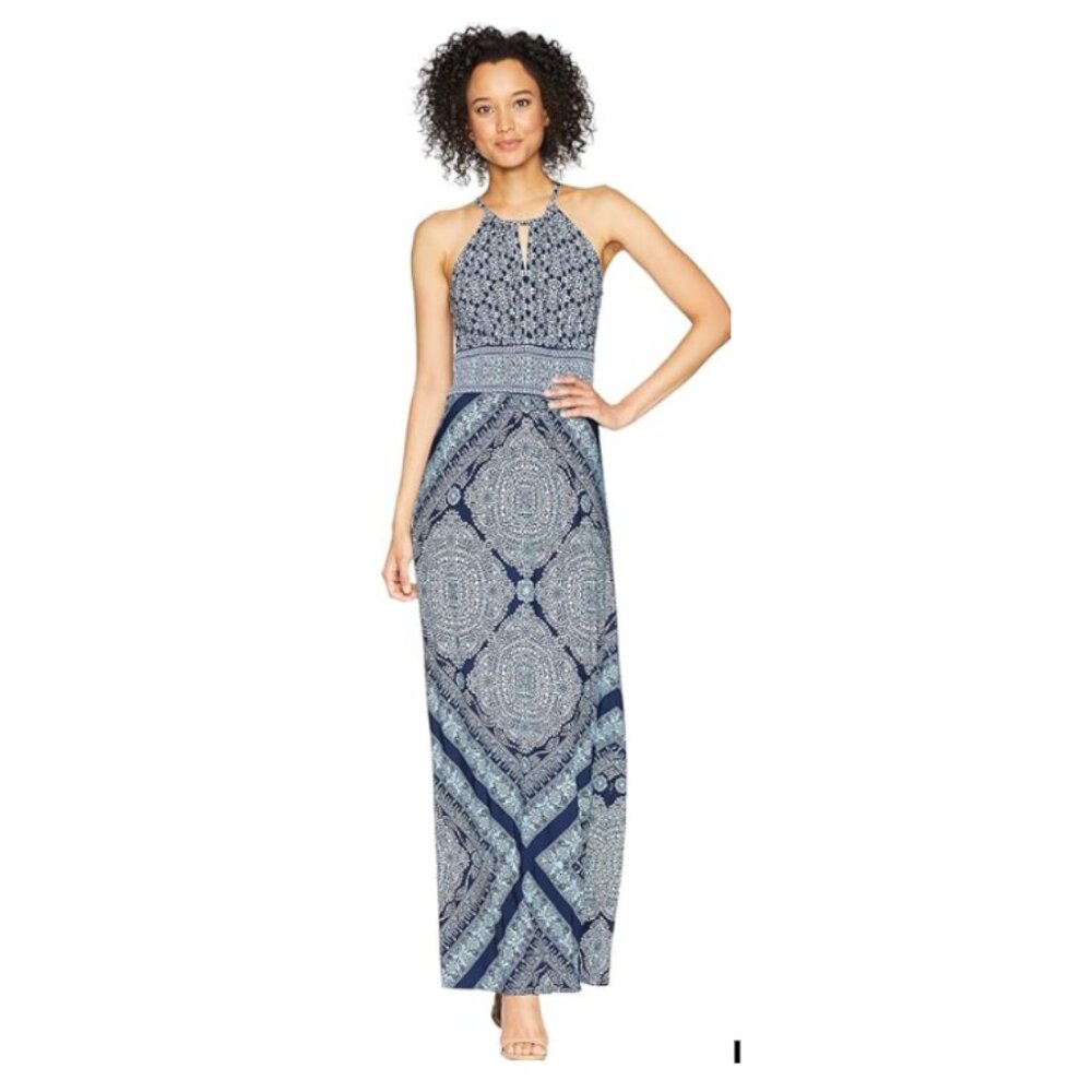London Times Sleeveless Keyhole Halter Maxi Dress Size 12